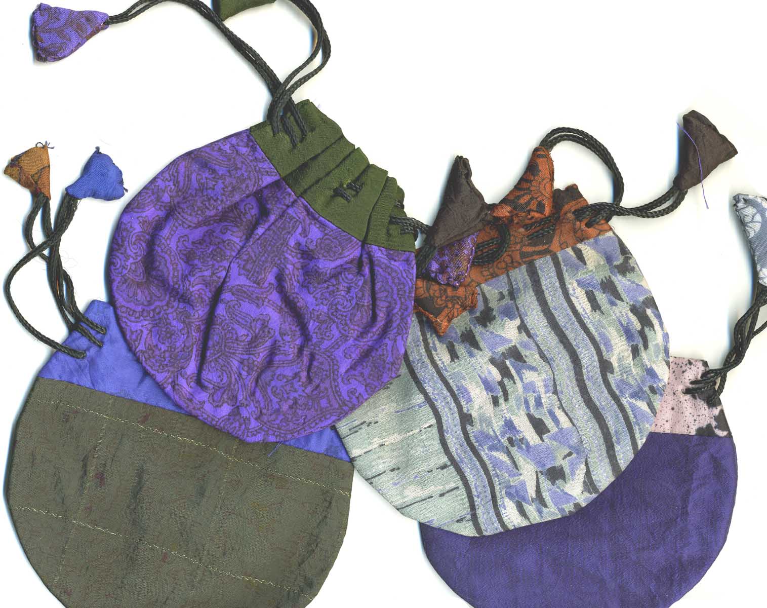 SILK SARI DRAWSTRING BAG, SMALL SIZE, COOL TONES